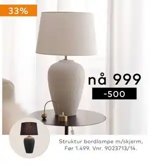 Skeidar Struktur bordlampe m/skjerm tilbud