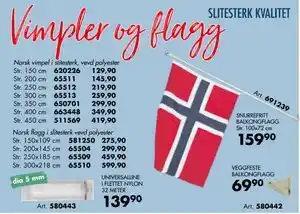 Sparkjøp Norsk vimpel i slitesterk, vevd polyester tilbud