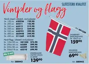 Sparkjøp Norsk flagg i slitesterk vevd polyester tilbud