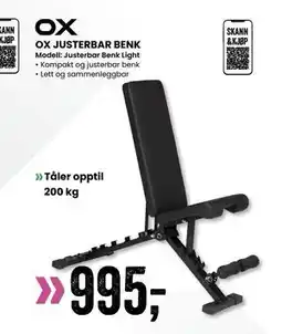 Sport Outlet OX JUSTERBAR BENK tilbud