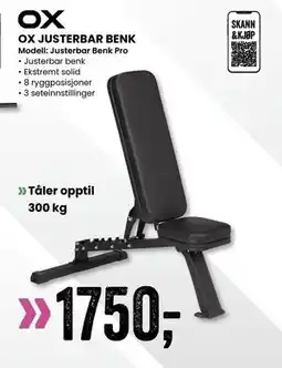 Sport Outlet OX JUSTERBAR BENK tilbud
