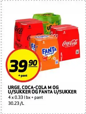 Bunnpris URGE, COCA-COLA M OG U/SUKKER OG FANTA U/SUKKER tilbud