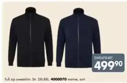 Sparkjøp Full zip sweatshirt. Str. 2XL-8XL 4000070 marine, sort tilbud