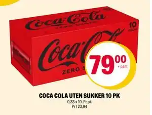 Coop Extra COCA COLA UTEN SUKKER 10 PK tilbud