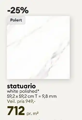 Modena Fliser statuario white polished tilbud