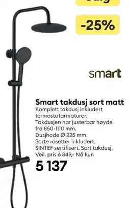 Modena Fliser SMART takdusj sort matt tilbud