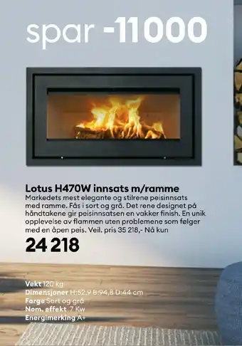 Modena Fliser LOTUS H470W innsats m/ramme tilbud