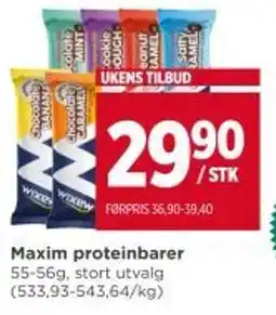 Meny Maxim proteinbarer tilbud