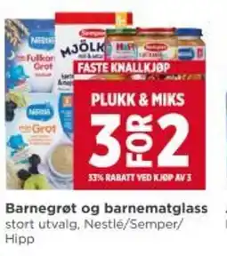 Meny Barnegrøt og barnematglass stort utvalg, Nestlé/Semper/ Hipp tilbud