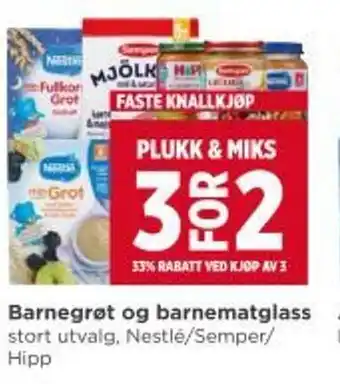 Meny Barnegrøt og barnematglass stort utvalg, Nestlé/Semper/ Hipp tilbud