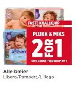 Meny Alle bleier Libero/Pampers/Lillego tilbud