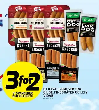Bunnpris Et utvalg pølser fra gilde, finsbråten og leiv vidar tilbud