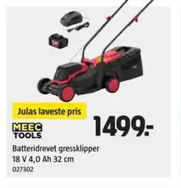 Jula MEEC TOOLS Batteridrevet gressklipper 18 v 4, ah 32 cm tilbud