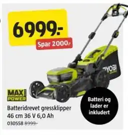 Jula Batteridrevet gressklipper 46 cm 36 v 6, 0 ah tilbud