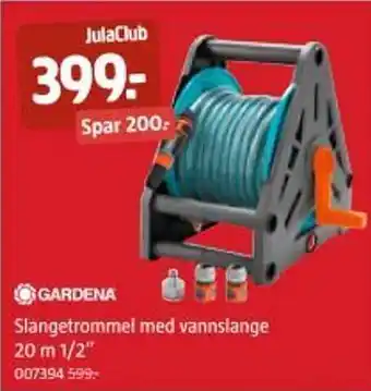 Jula GARDENA Slangetrommel med vannslange 20 m 1/2" tilbud