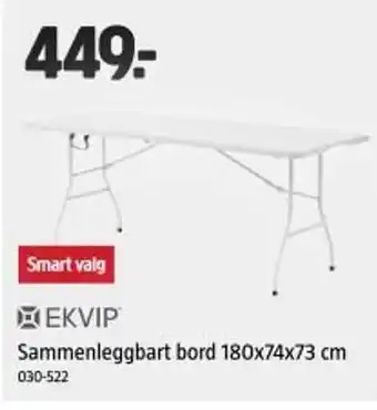 Jula EKVIP Sammenleggbart bord 180x74x73 cm tilbud