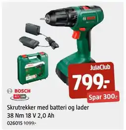 Jula Skrutrekker med batteri og lader 38 Nm 18 V 2,0 Ah tilbud