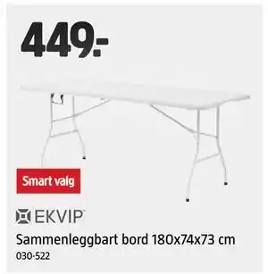 Jula Sammenleggbart bord 180x74x73 cm tilbud