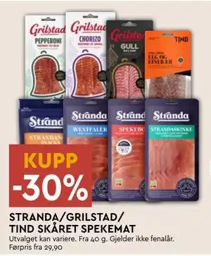 Coop Mega STRANDA/GRILSTAD/ TIND SKÅRET SPEKEMAT tilbud