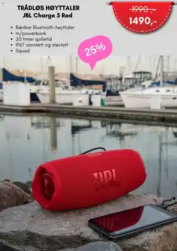 ELON Trådløs høyttaler jbl charge 5 rød tilbud