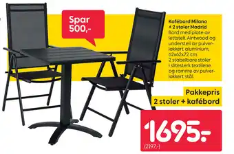 Rusta Kafébord Milano + 2 stoler Madrid tilbud