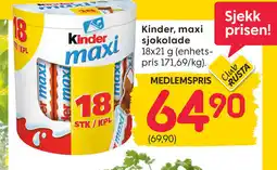 Rusta Kinder, maxi sjokolade tilbud