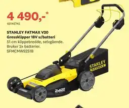 Bygger'n STANLEY FATMAX V20 Gressklipper 18V u/batteri tilbud