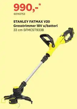 Bygger'n STANLEY FATMAX V20 Gresstrimmer 18V u/batteri tilbud