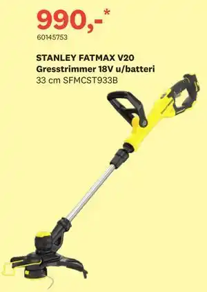 Bygger'n STANLEY FATMAX V20 Gresstrimmer 18V u/batteri tilbud