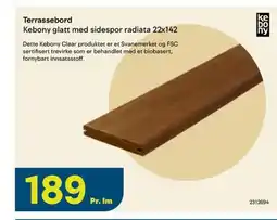 Maxbo Terrassebord Kebony glatt med sidespor radiata 22x142 tilbud