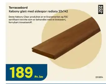 Maxbo Terrassebord Kebony glatt med sidespor radiata 22x142 tilbud