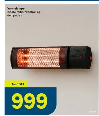 Maxbo Varmelampe 2000w m/fjernkontroll og dempet lys tilbud