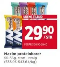 Meny Maxim proteinbarer tilbud