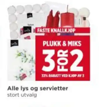 Meny Alle lys og servietter tilbud