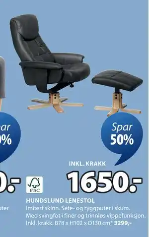 JYSK HUNDSLUND LENESTOL tilbud