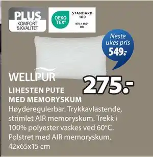 JYSK LIHESTEN PUTE MED MEMORYSKUM tilbud