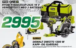 Coop Byggmix RYOBI R18DDJSCSP-242S 18 V VERKTØYSETT MED 2 BATTERIER tilbud