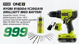 Coop Byggmix RYOBI R18DD4-1C20GA18 DRILLSETT MED BATTERI tilbud