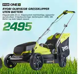 Coop Byggmix RYOBI OLM1833B GRESS KLIPPER UTEN BATTERI tilbud