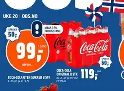 Coop Obs COCA-COLA UTEN SUKKER 8 STK tilbud