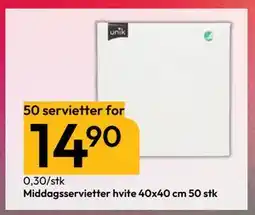 Gigaboks Middagsservietter hvite 40x40 cm 50 stk tilbud