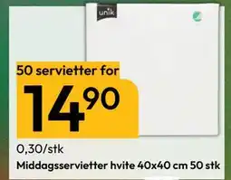 Gigaboks Middagsservietter hvite 40x40 cm 50 stk tilbud