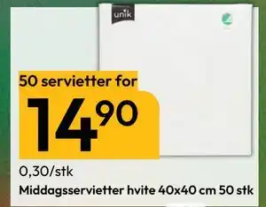 Gigaboks Middagsservietter hvite 40x40 cm 50 stk tilbud