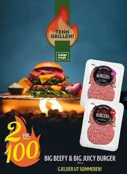 Coop Mega big beefy & big juicy burger tilbud