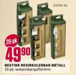 Europris BESTIKK RESIRKULERBAR METALL 20-pk, teskje/skje/gaffel/kniv tilbud