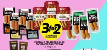 Bunnpris ET UTVALG PØLSER FRA GILDE, FINSBRÅTEN OG LEIV VIDAR tilbud