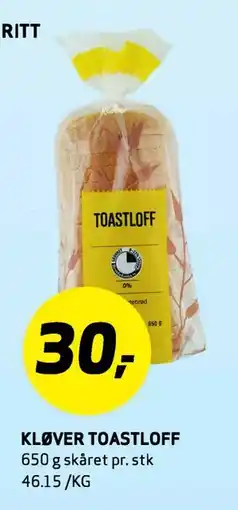 Bunnpris KLØVER TOASTLOFF tilbud