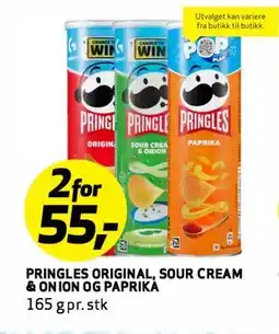 Bunnpris PRINGLES ORIGINAL, SOUR CREAM & ONION OG PAPRIKA tilbud