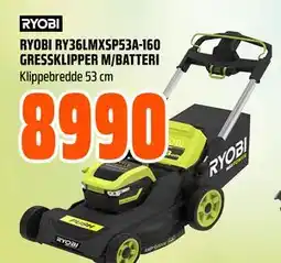 Obs Bygg RYOBI RY36LMXSP53A-160 GRESSKLIPPER M/BATTERI tilbud