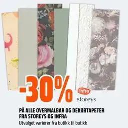Obs Bygg 30% PÅ ALLE OVERMALBAR OG DEKORTAPETER FRA STOREYS OG INFRA tilbud